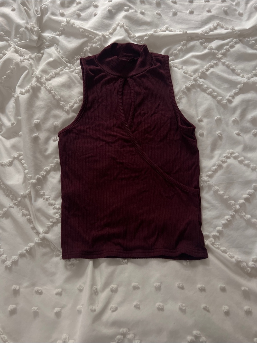 Aeropostale Ribbed Mock Neck Wrap-Front Tank Top - Burgundy Size XS